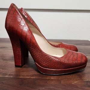 L. K. Bennet Red Crocodile Leather Pumps